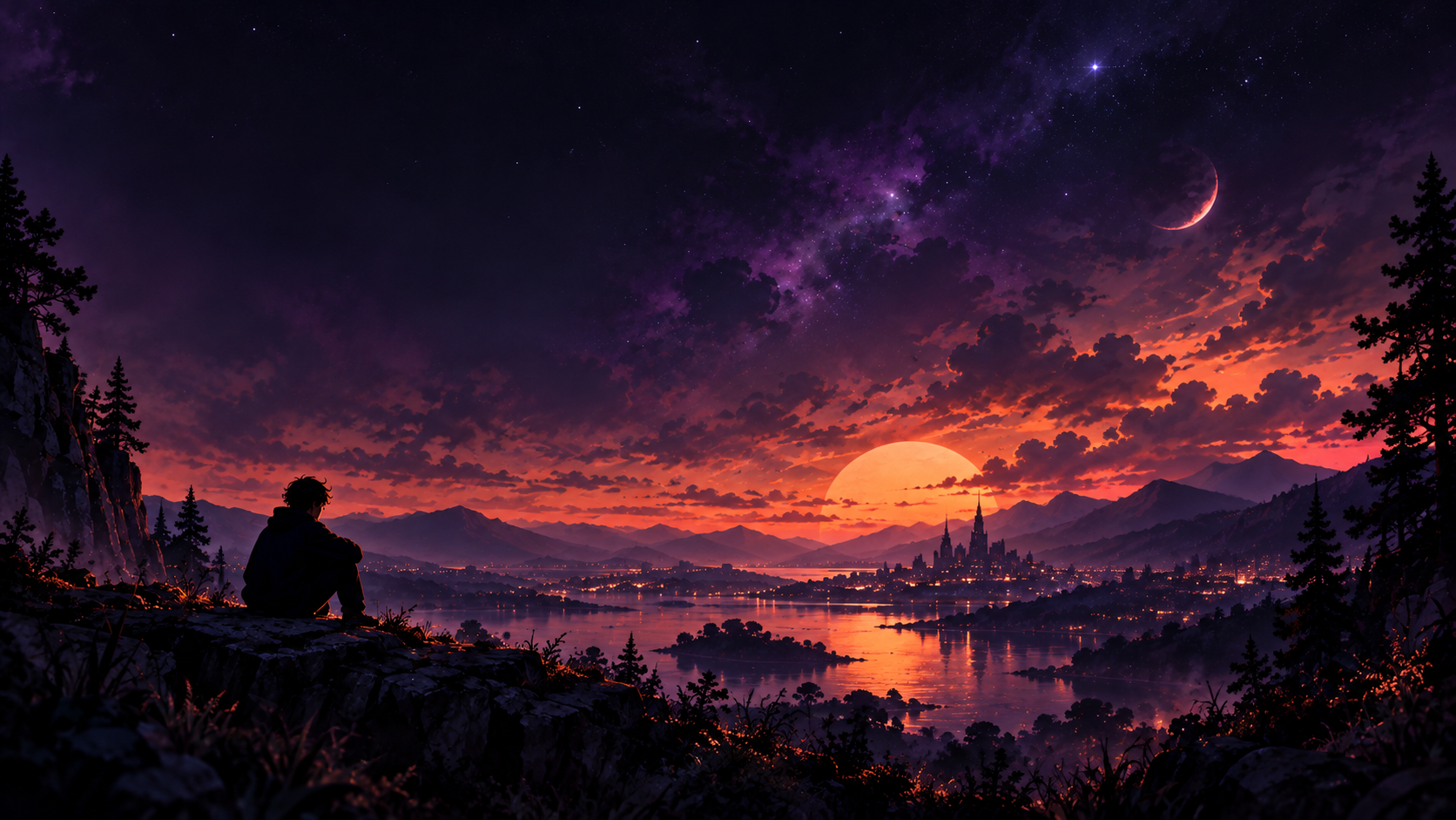 Purple-orange dusk landscape